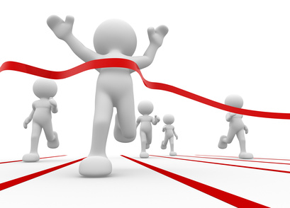 3d humans crossing the finishing line - This is a 3d render illustration